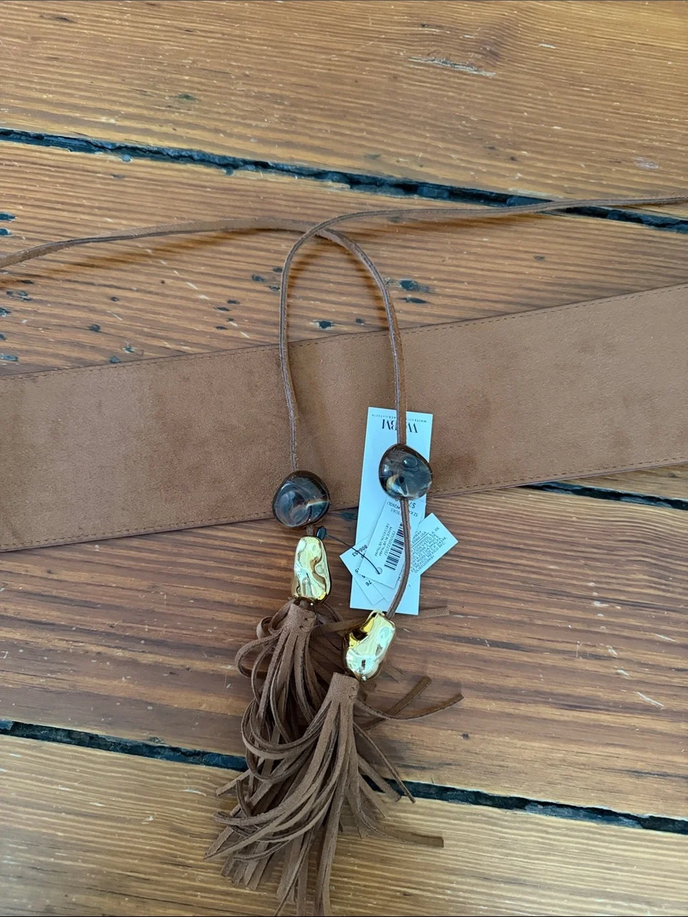 White House Black Market Brown Faux Suede Tassel Obi Belt